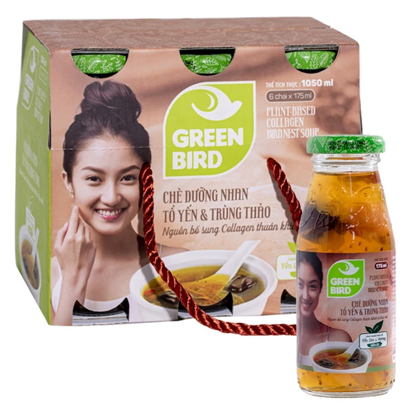 Lốc 6 chai chè dưỡng nhan tổ yến và trùng thảo Green Bird 175 ml