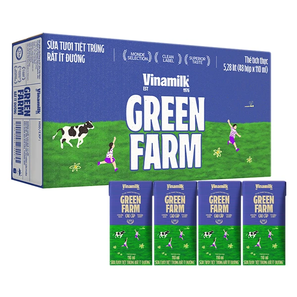 Thùng 48 hộp sữa tươi tiệt trùng Vinamilk Green Farm rất ít đường