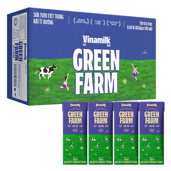 Thùng 48 hộp sữa tươi tiệt trùng Vinamilk Green Farm rất ít đường