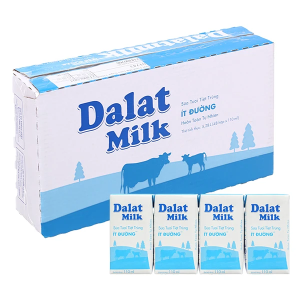 Thùng 48 hộp sữa tươi tiệt trùng Dalat Milk ít đường