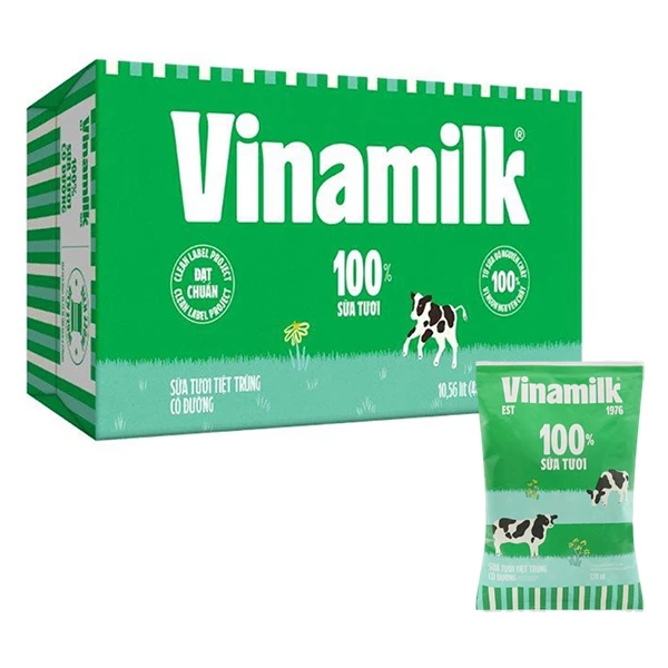 Thùng 48 bịch sữa tươi tiệt trùng Vinamilk có đường