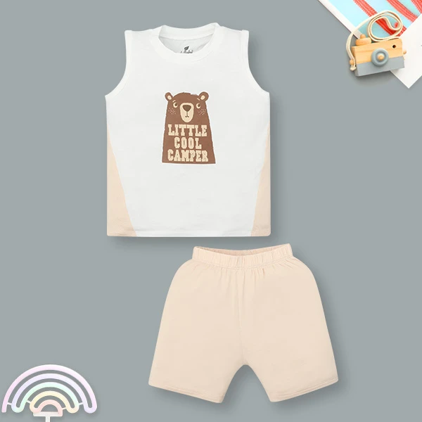 Bộ sát nách bé trai Lullaby NH372N màu trắng - nâu