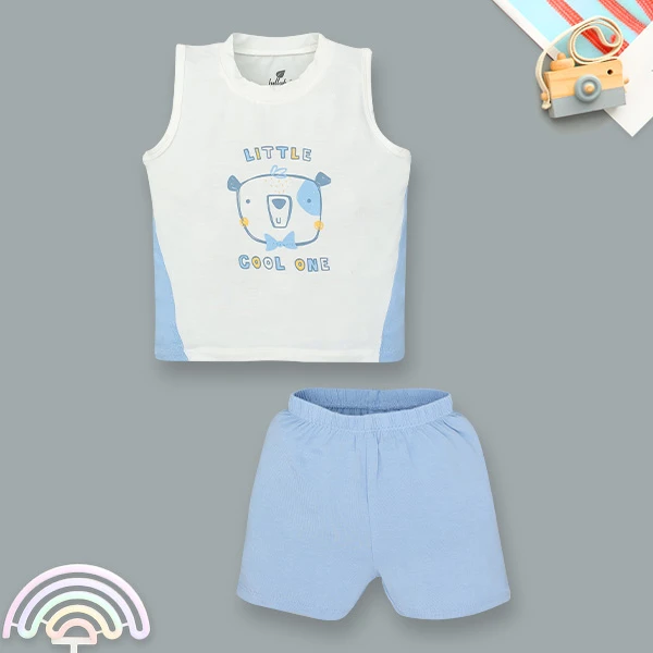 Bộ sát nách bé trai Lullaby NH372N màu trắng - xanh