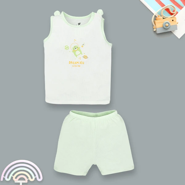 Bộ sát nách bé trai Lullaby NH345N màu trắng - xanh mint