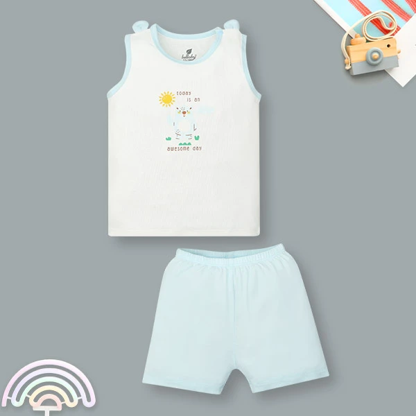 Bộ sát nách bé trai Lullaby NH345N màu trắng - xanh