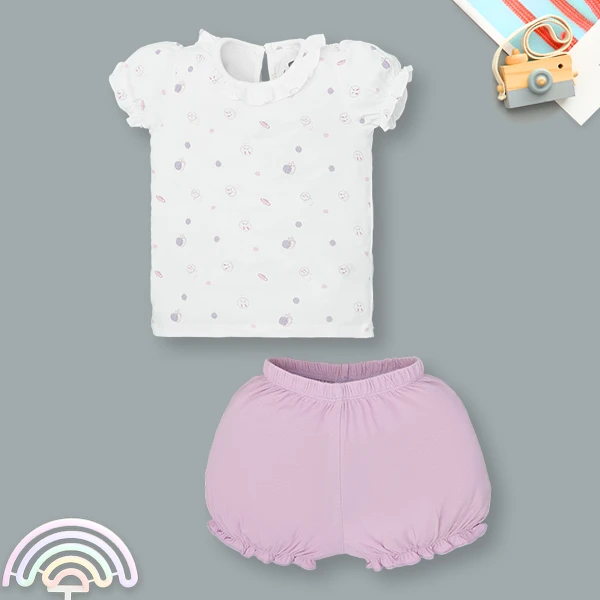 Bộ tay ngắn bé gái Lullaby NH480N màu trắng - tím