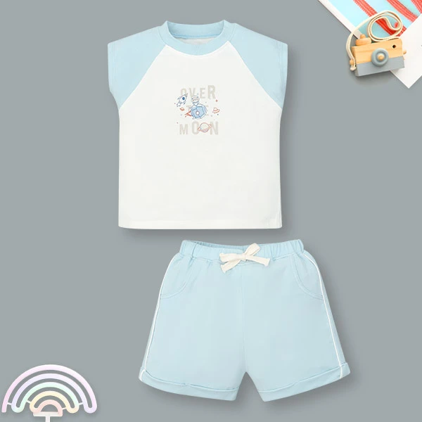 Bộ tay ngắn bé trai Lullaby NH479N màu kem - xanh