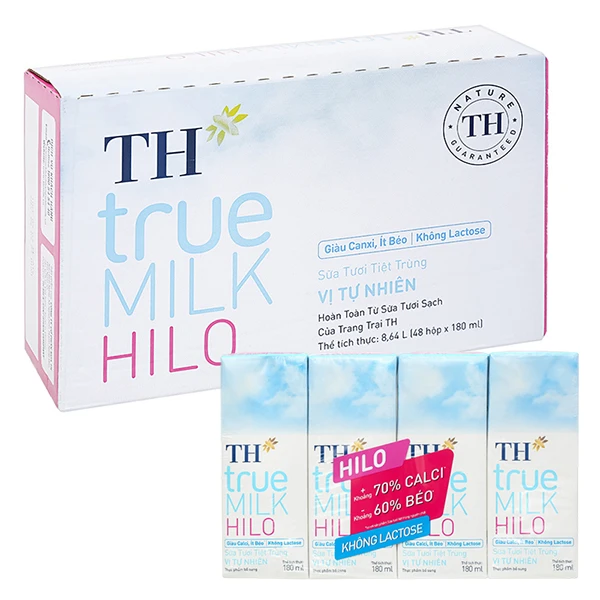 Thùng 48 hộp sữa tươi tiệt trùng TH true MILK Hilo không đường