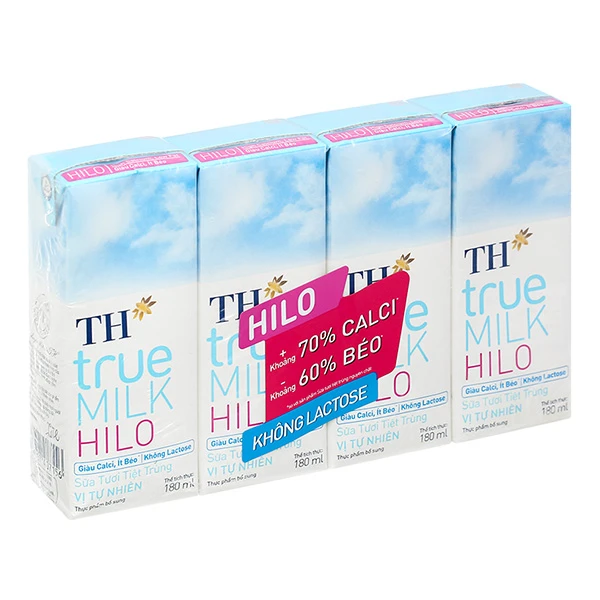 Lốc 4 hộp sữa tươi tiệt trùng TH true MILK Hilo không đường