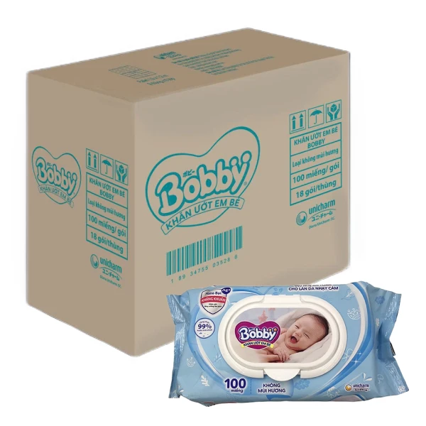Thùng 18 khăn ướt Bobby không mùi