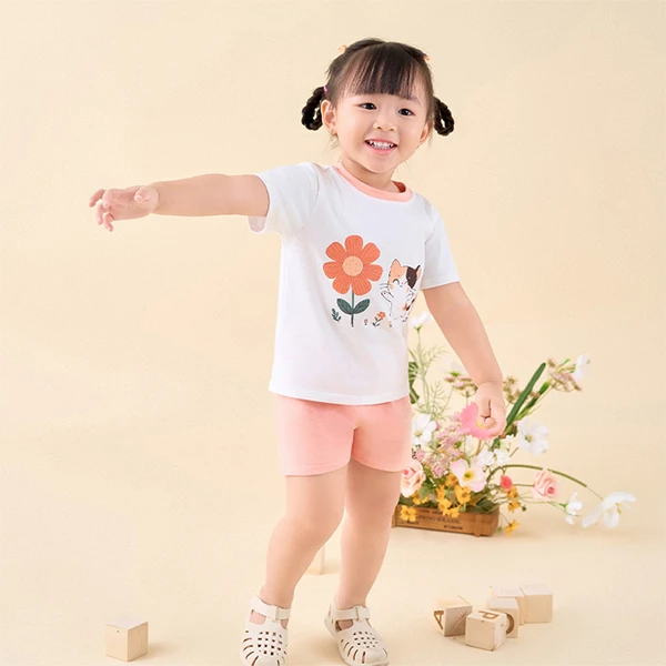 Bộ tay ngắn bé gái La Pomme màu trắng