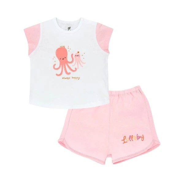 Bộ tay ngắn bé gái Lullaby NH303M màu trắng - hồng (3 - 4 tuổi)