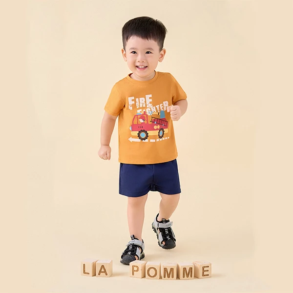 Bộ tay ngắn bé trai La Pomme màu vàng - xanh dương