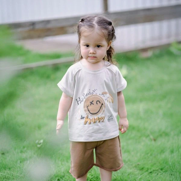 Bộ tay ngắn cotton Ualarogo UR3862 màu xám in mặt cười