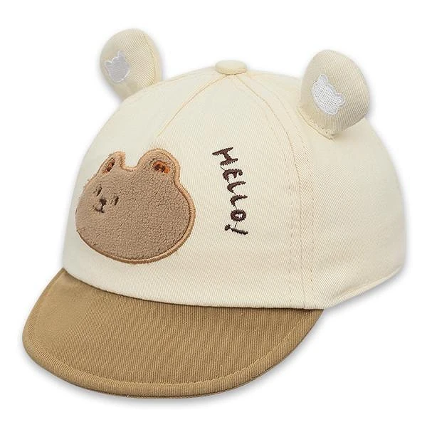 Nón kết cho bé TOP KIDS thêu gấu HELLO màu be