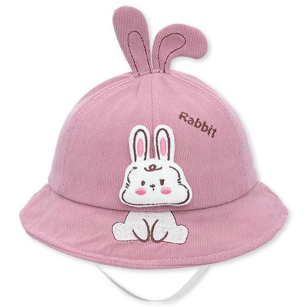 Nón vành cho bé gái TOP KIDS thêu thỏ con màu hồng