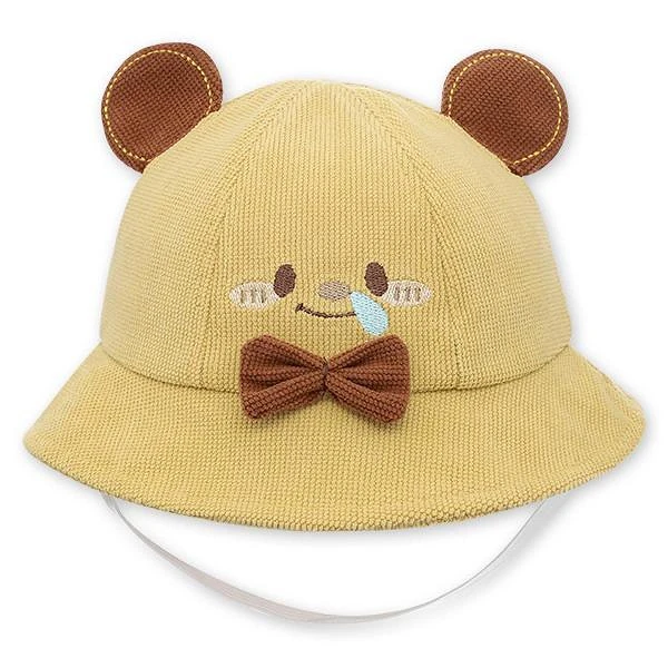 Nón vành cho bé TOP KIDS thêu gấu màu nâu sữa