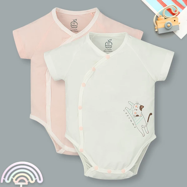 Set 2 bodysuit cài chéo sợi tre La Pomme màu trắng - hồng