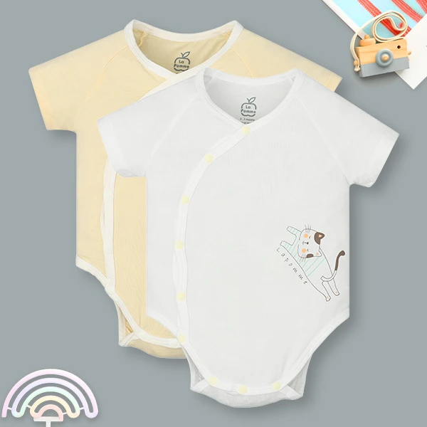 Set 2 bodysuit cài chéo sợi tre La Pomme màu trắng - vàng
