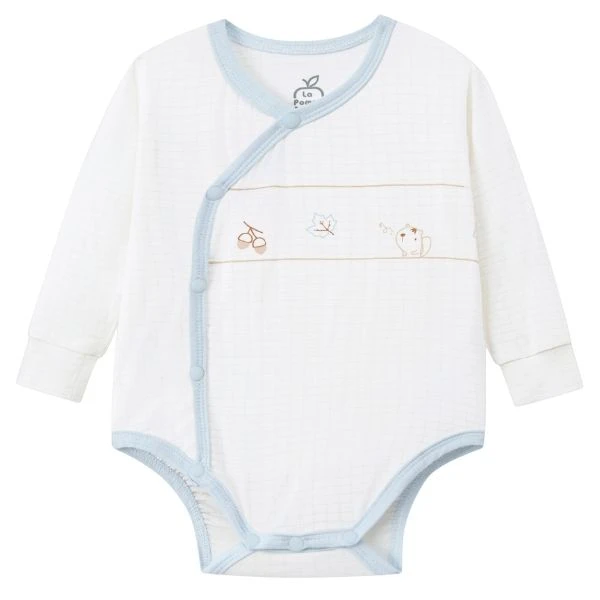 Bodysuit tay dài cài chéo sợi tre La Pomme màu xanh
