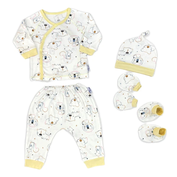 Set bộ tay dài visco BabyMommy cài chéo trắng viền vàng