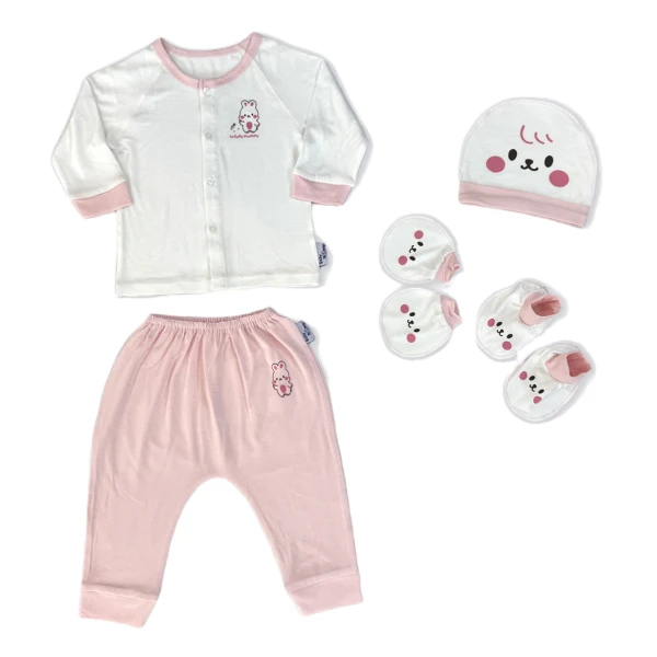 Set bộ tay dài bamboo BabyMommy cài giữa trắng phối hồng
