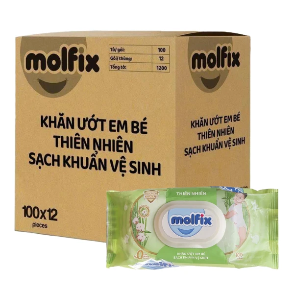 Thùng 12 khăn ướt Molfix sạch khuẩn vệ sinh