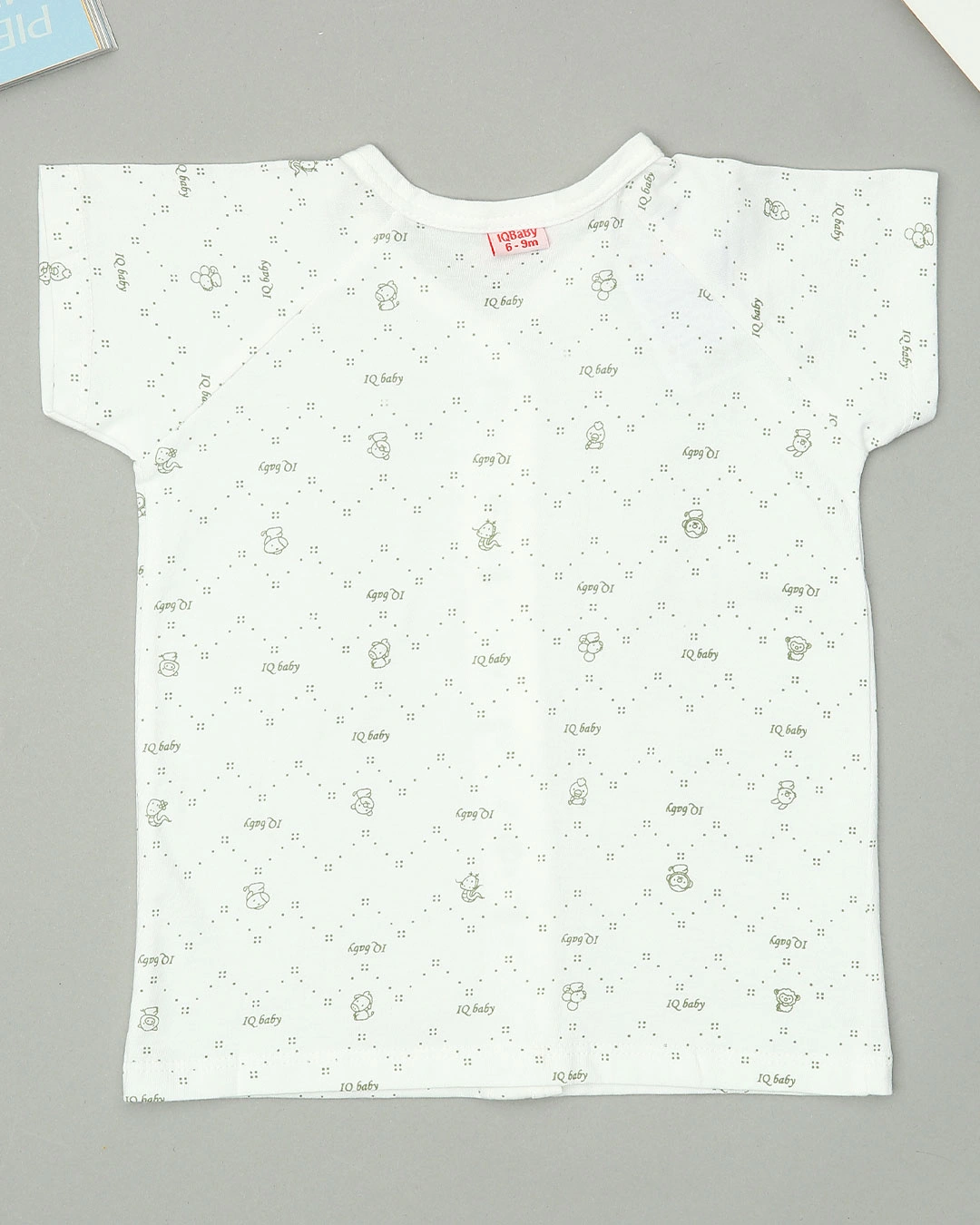 Áo tay ngắn in hình thú xanh IQ Baby màu trắng 2
