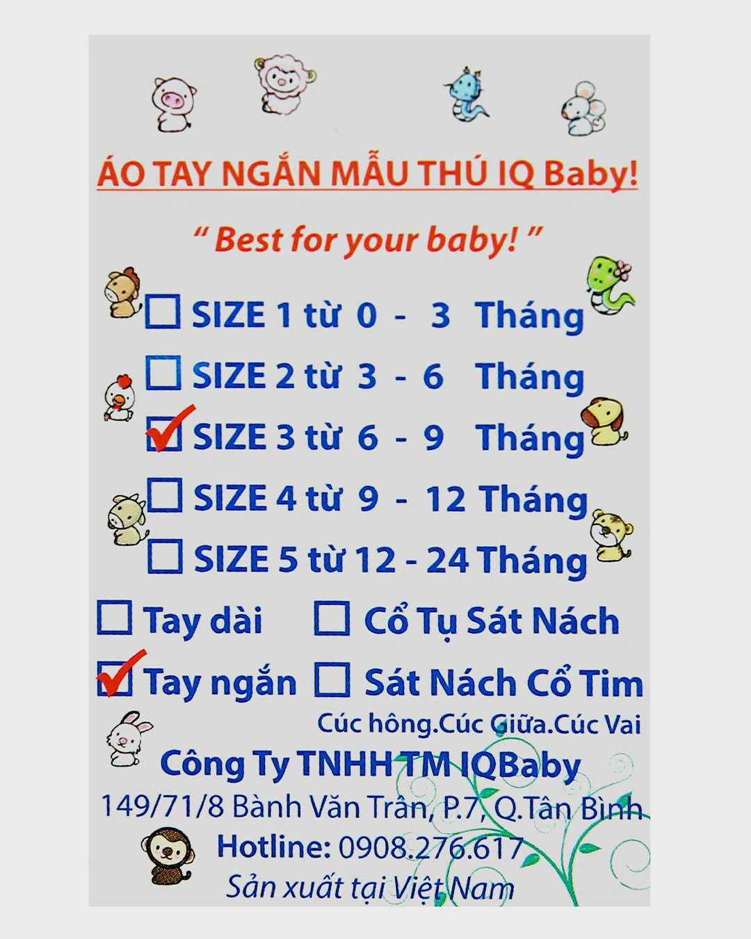 Áo tay ngắn in hình thú xanh IQ Baby màu trắng 5