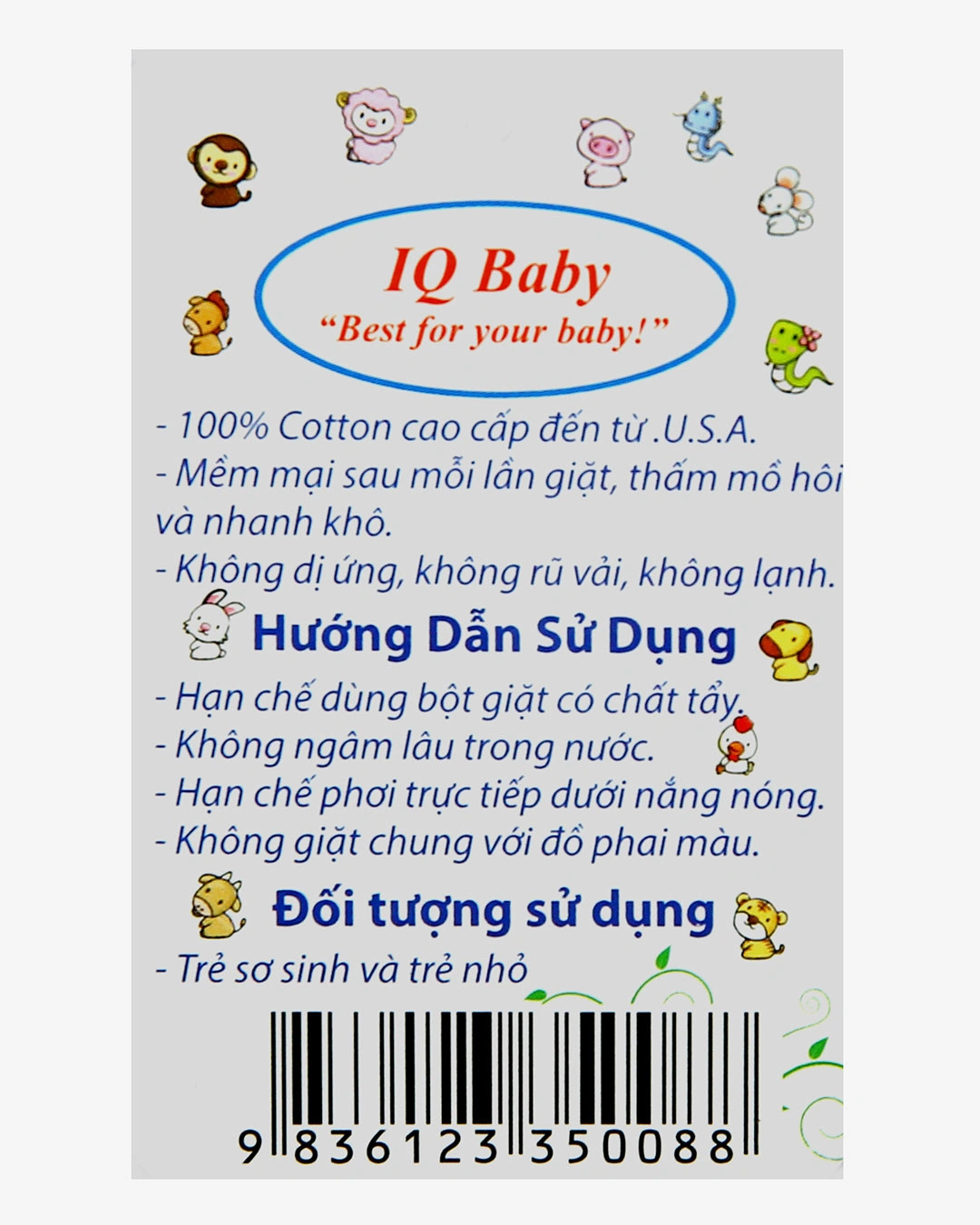 Áo tay ngắn in hình thú xanh IQ Baby màu trắng 6