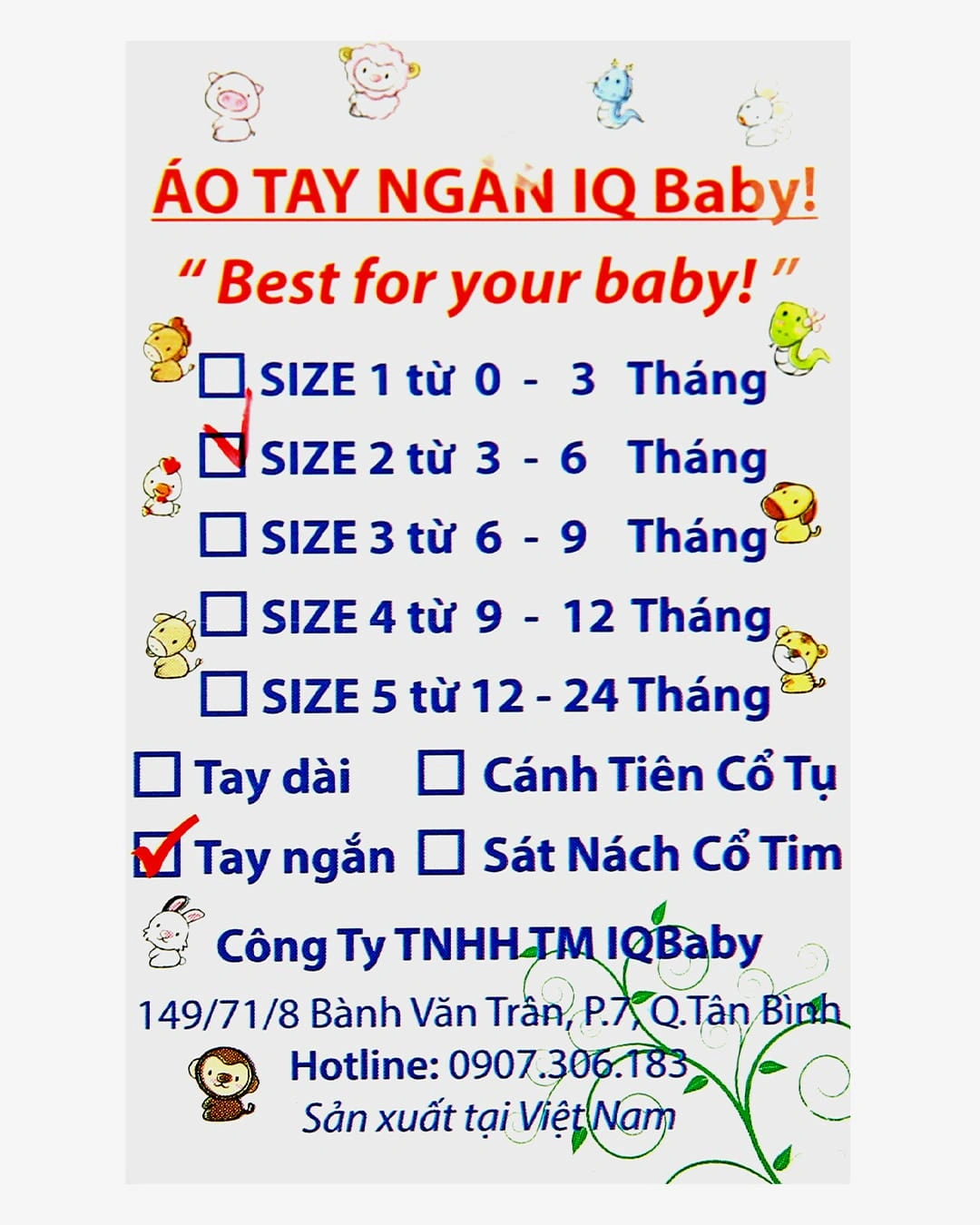 Áo tay ngắn in hình thú IQ Baby màu trắng 5