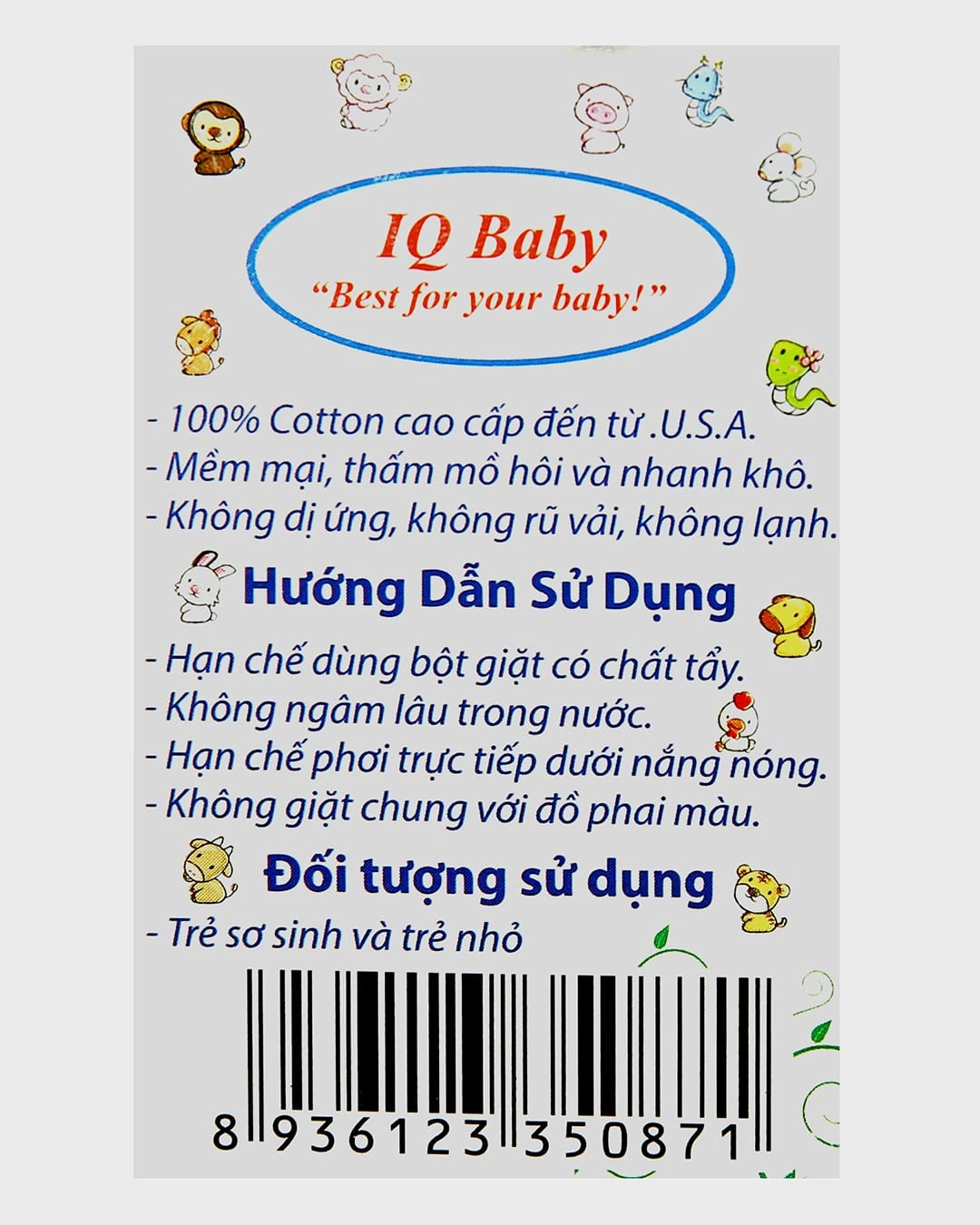 Áo tay ngắn in hình thú IQ Baby màu trắng 6