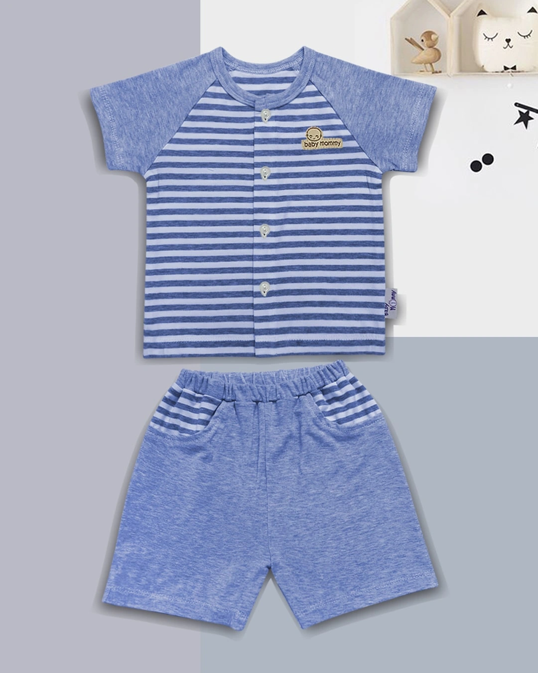 Bộ tay ngắn cài giữa sọc ngang bé trai BabyMommy - Màu ngẫu nhiên 3