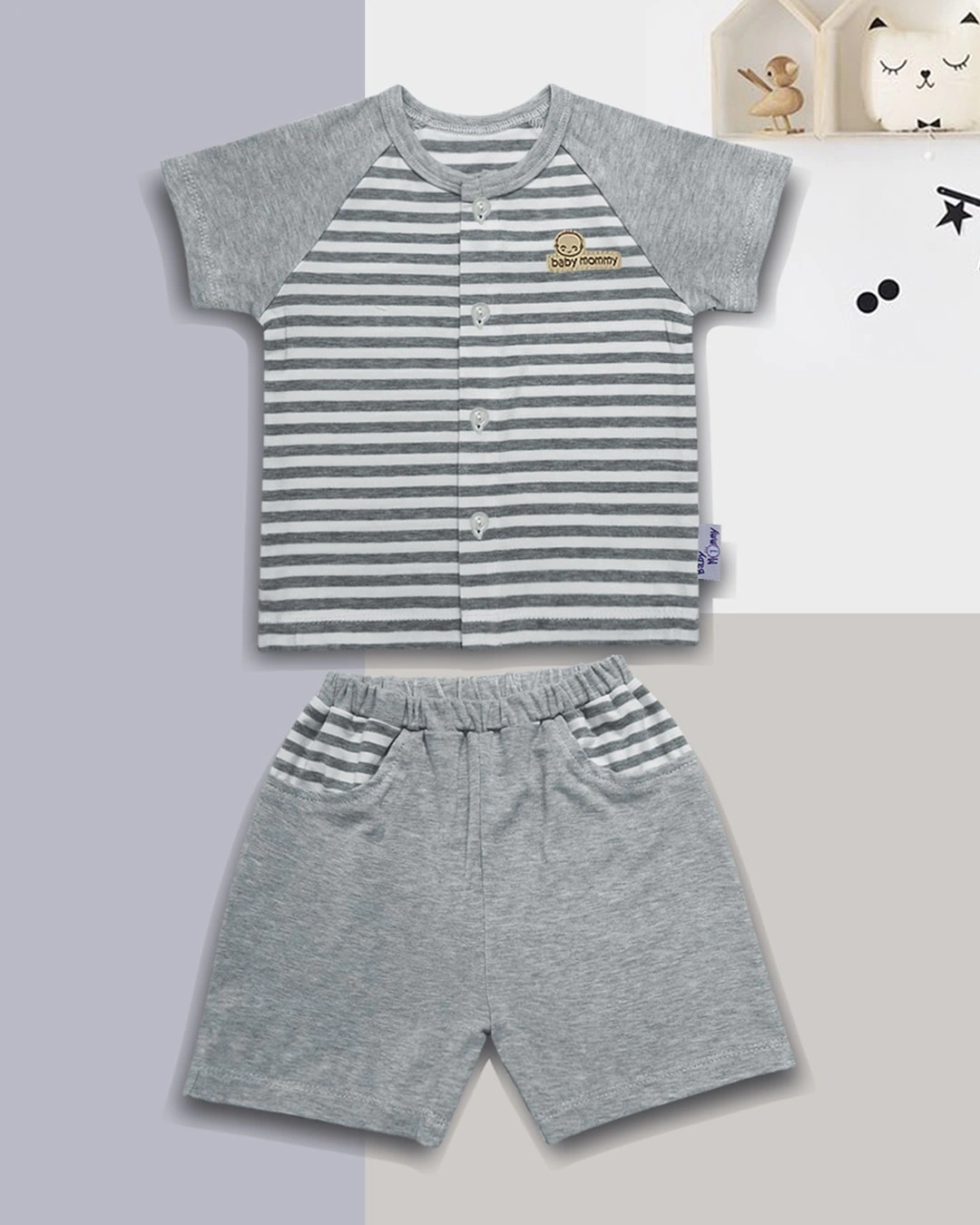 Bộ tay ngắn cài giữa sọc ngang bé trai BabyMommy - Màu ngẫu nhiên 4