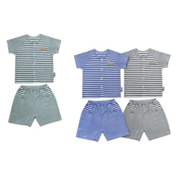 Bộ tay ngắn cài giữa sọc ngang bé trai BabyMommy - Màu ngẫu nhiên 1