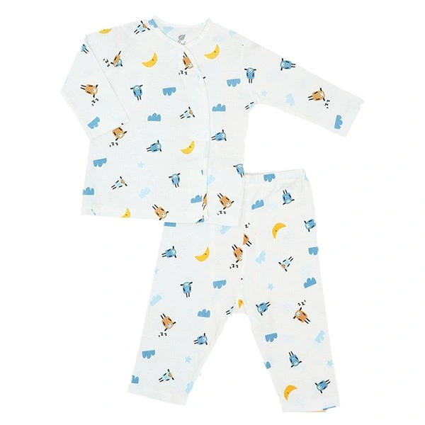 Bộ tay dài cài lệch in cừu bé trai Lullaby NH659P màu trắng 1