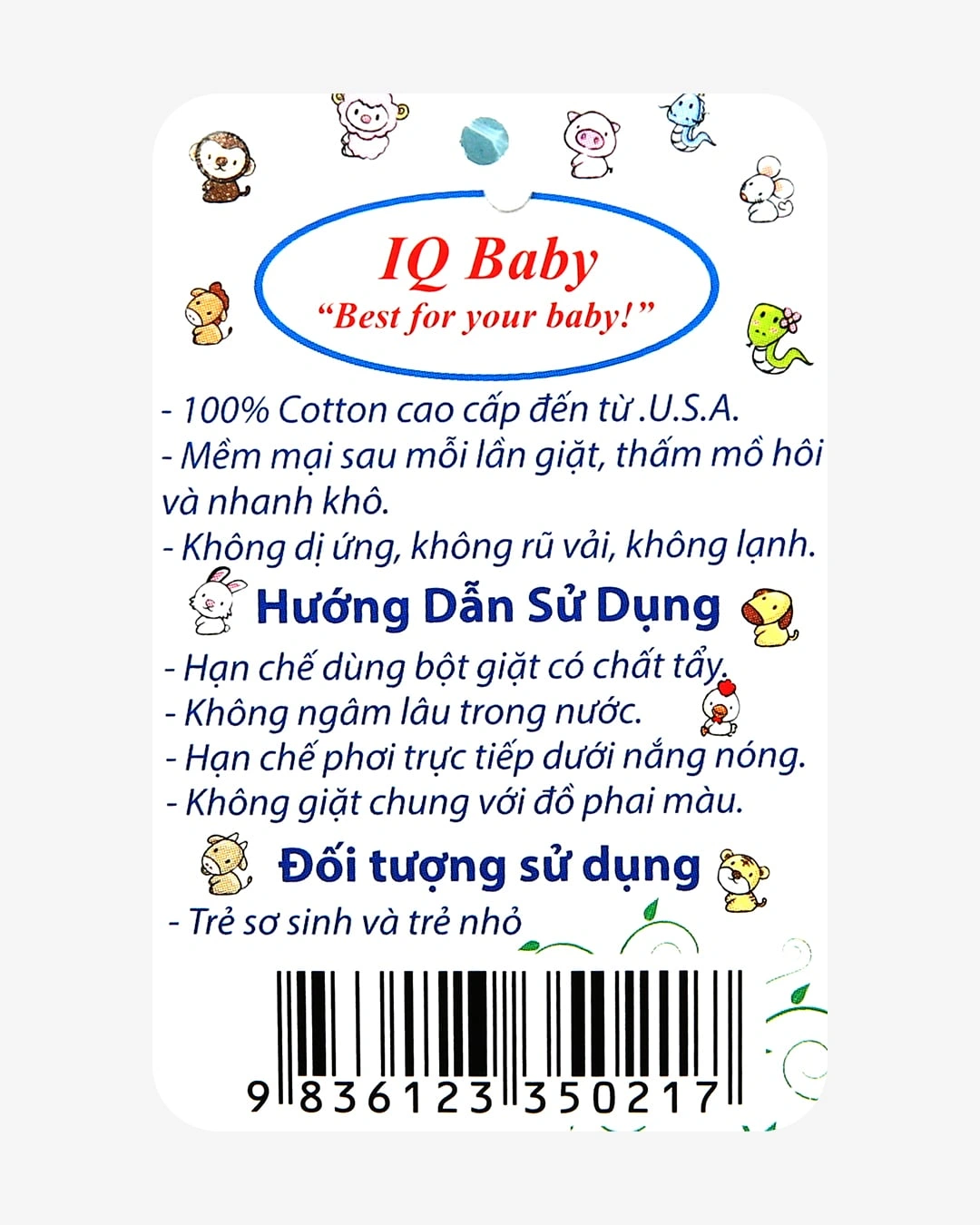 Quần ngắn in hình gấu xanh IQ Baby màu trắng 6