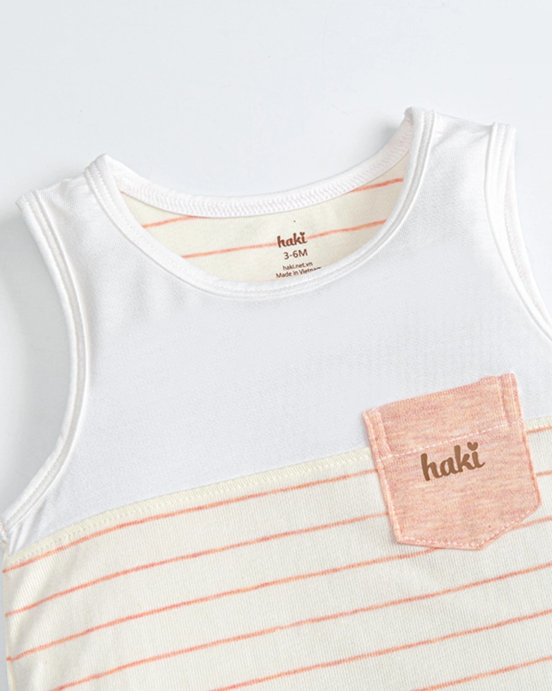 Bộ sát nách kẻ thưa màu cam phối trắng Haki 3