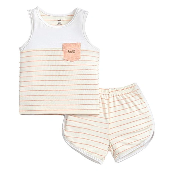 Bộ sát nách kẻ thưa màu cam phối trắng Haki 1