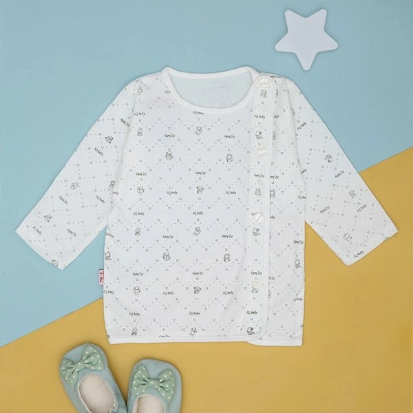 Áo tay dài in hình thú xanh IQ Baby màu trắng 1