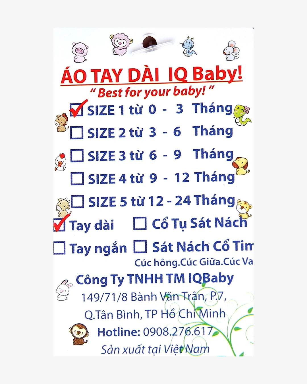 Áo tay dài in hình thú xanh IQ Baby màu trắng 17