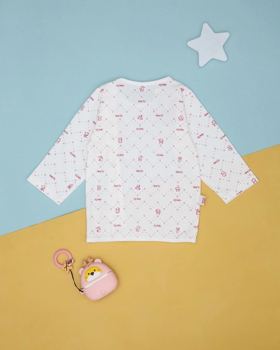 Áo tay dài in hình thú xanh IQ Baby màu trắng 13