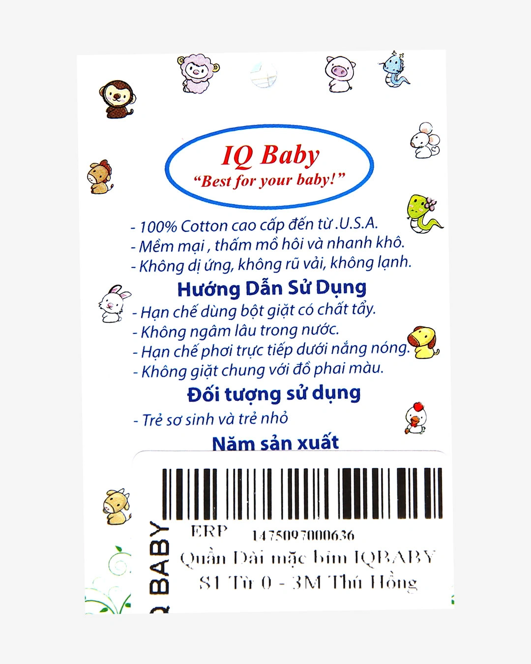 Quần dài in hình bông hồng IQ Baby màu trắng 7