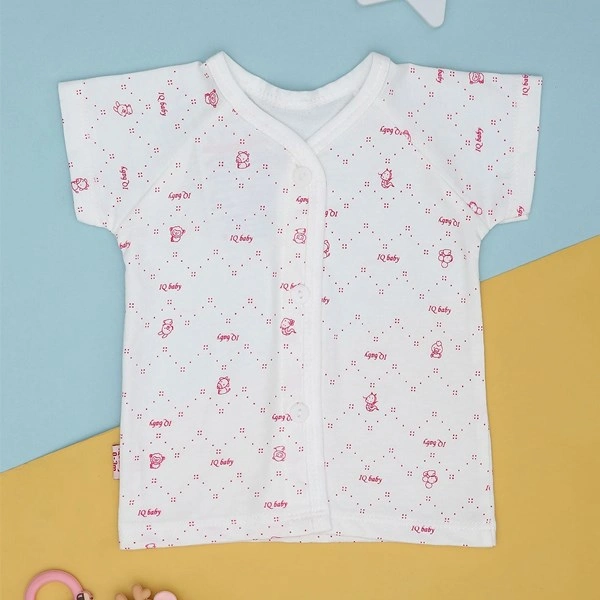 Áo tay ngắn in hình thú hồng IQ Baby màu trắng 1
