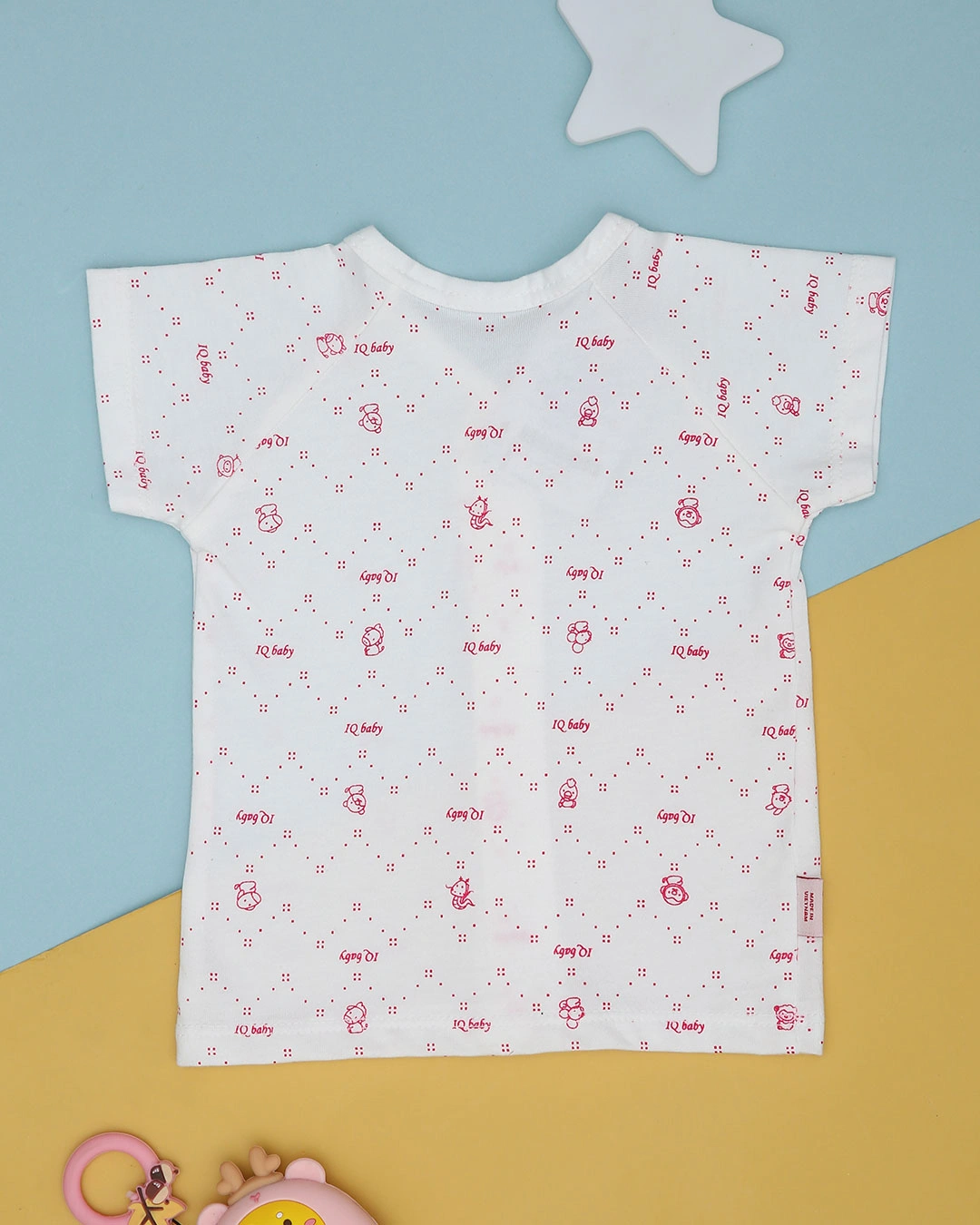 Áo tay ngắn in hình thú hồng IQ Baby màu trắng 2