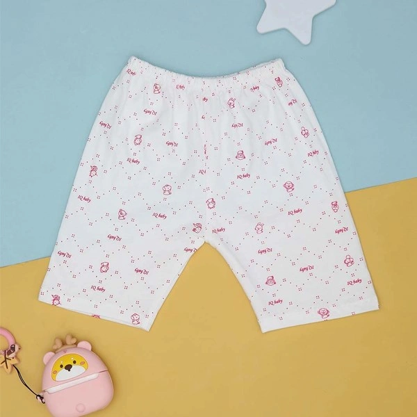 Quần lửng in hình thú hồng IQ Baby màu trắng 1