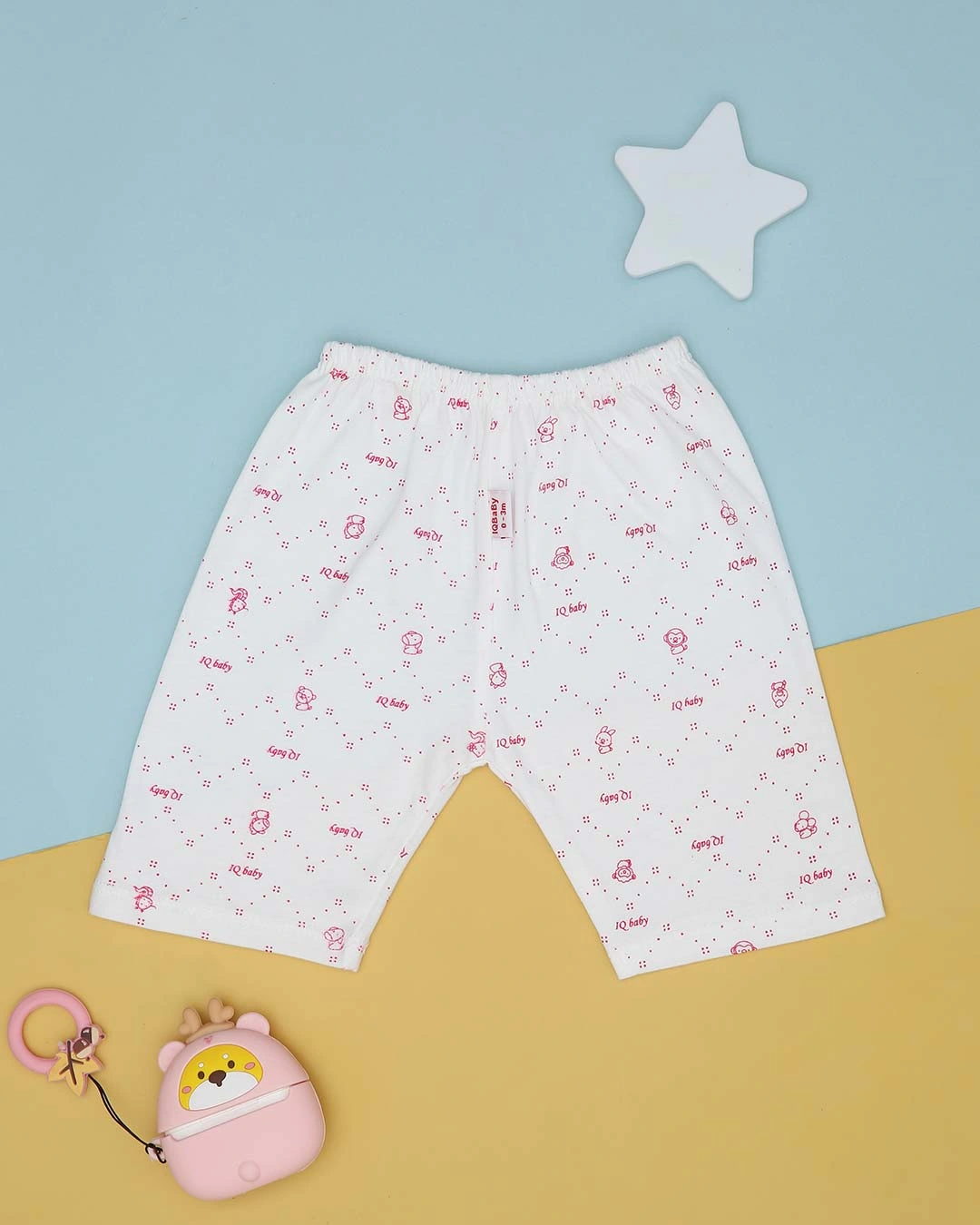 Quần lửng in hình thú hồng IQ Baby màu trắng 2