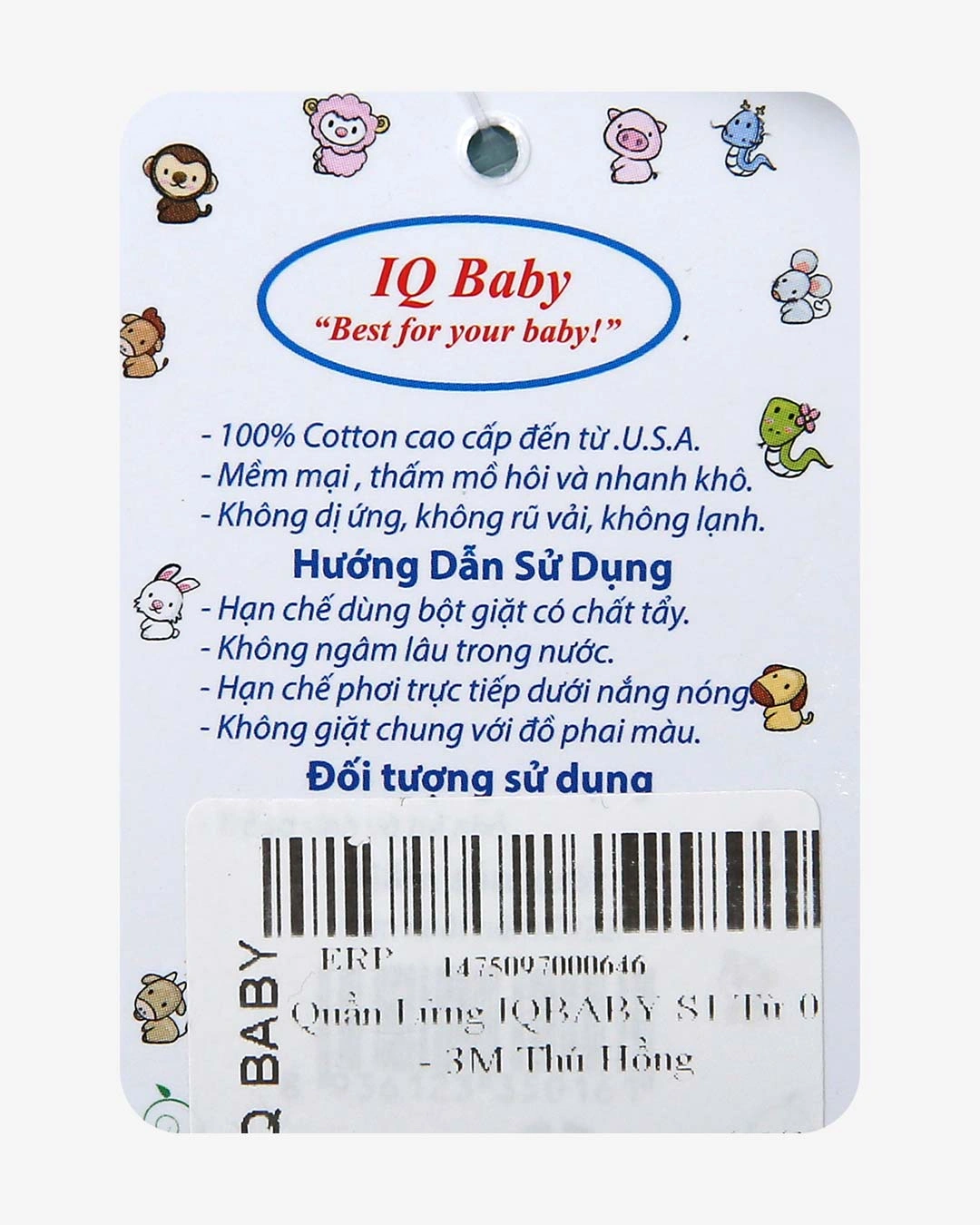 Quần lửng in hình thú hồng IQ Baby màu trắng 5