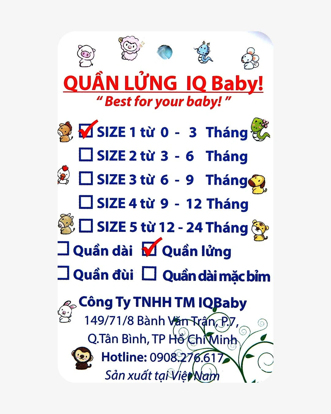 Quần lửng in hình thú hồng IQ Baby màu trắng 6