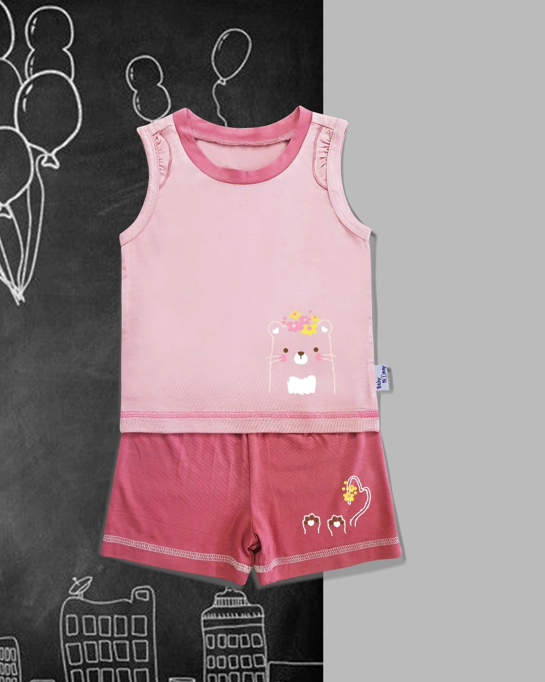 Bộ sát nách màu in thú BabyMommy - Màu ngẫu nhiên 2